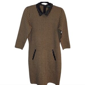 Lauren Ralph Lauren Houndstooth Ponte Knit Dress Faux Leather Trim Size L